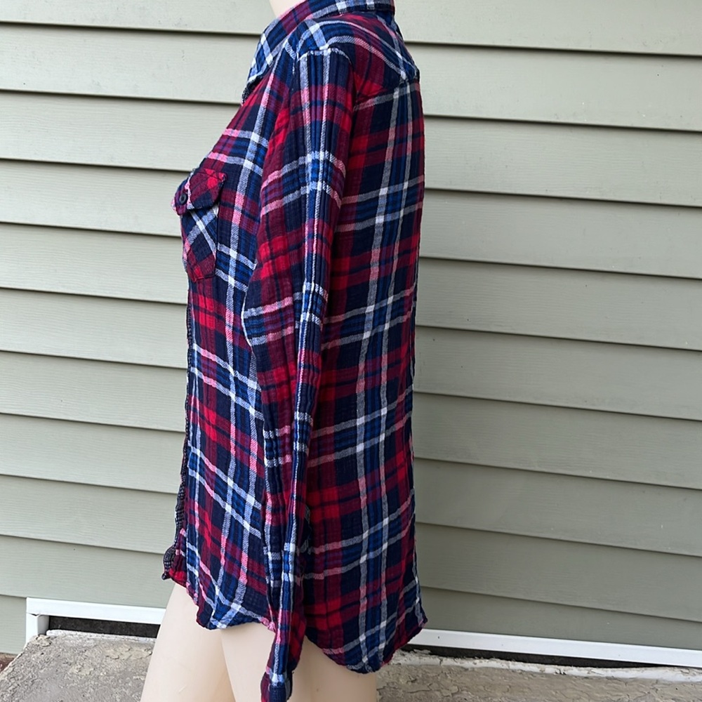 EUC plaid beach lunch lounge collection long sleeve cotton top - Picture 8 of 14